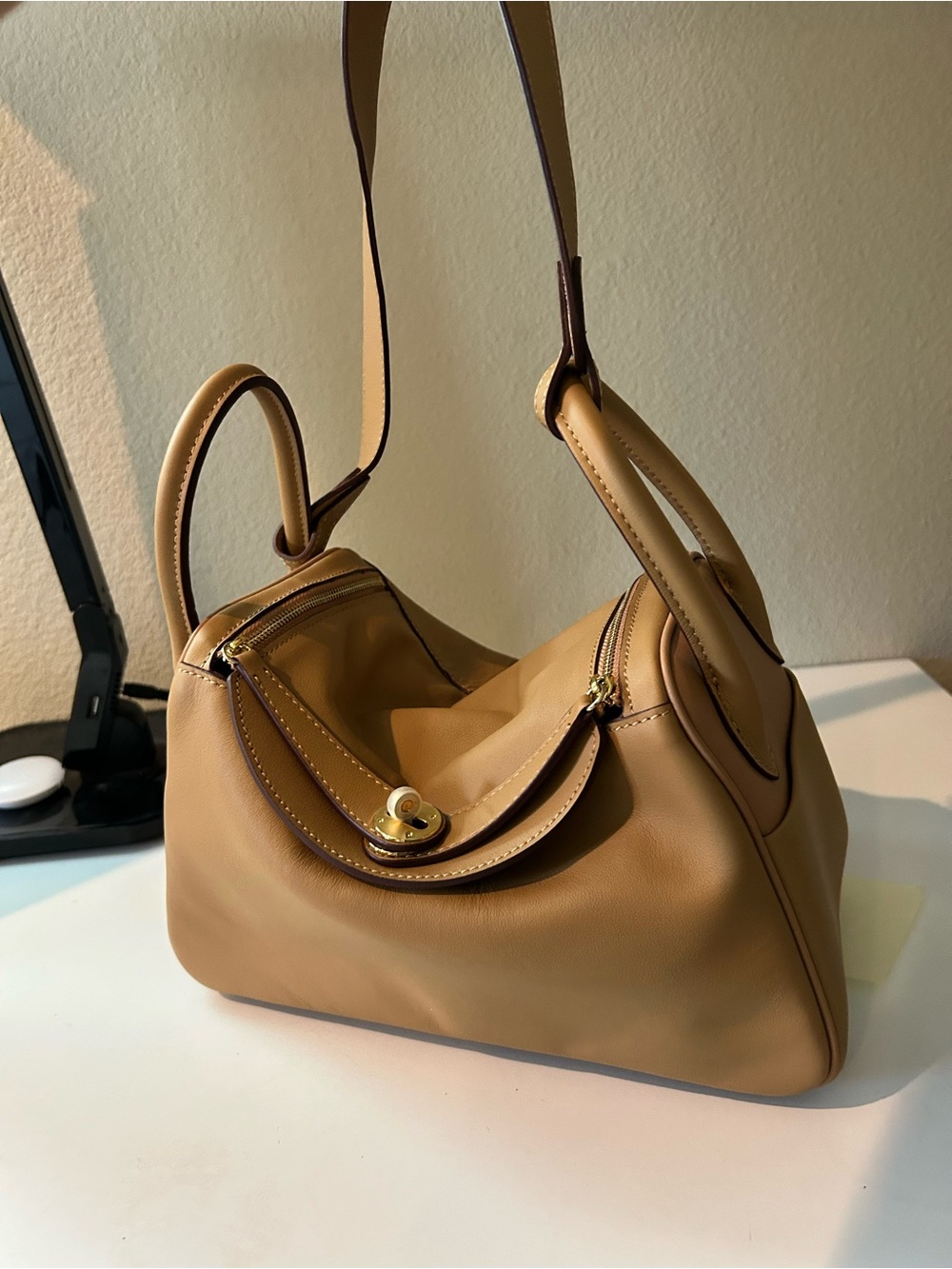 28cm Tan Leather Pillow Bag